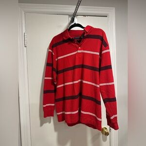 VTG Y2K Siegfried & Company Rugby Mens Sz:XL Red Striped Long Sleeve Polo Top.